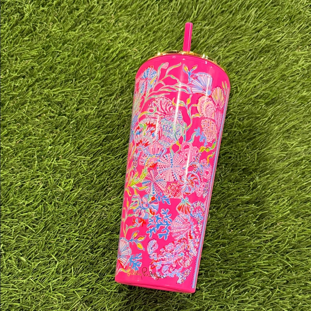 Lilly Pulitzer Tumbler Cup with Straw - Seashell Print
